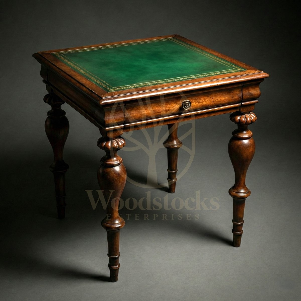 Luxury Teak St James’s Club Green-Leather Side Table, Saharanpur, view 5