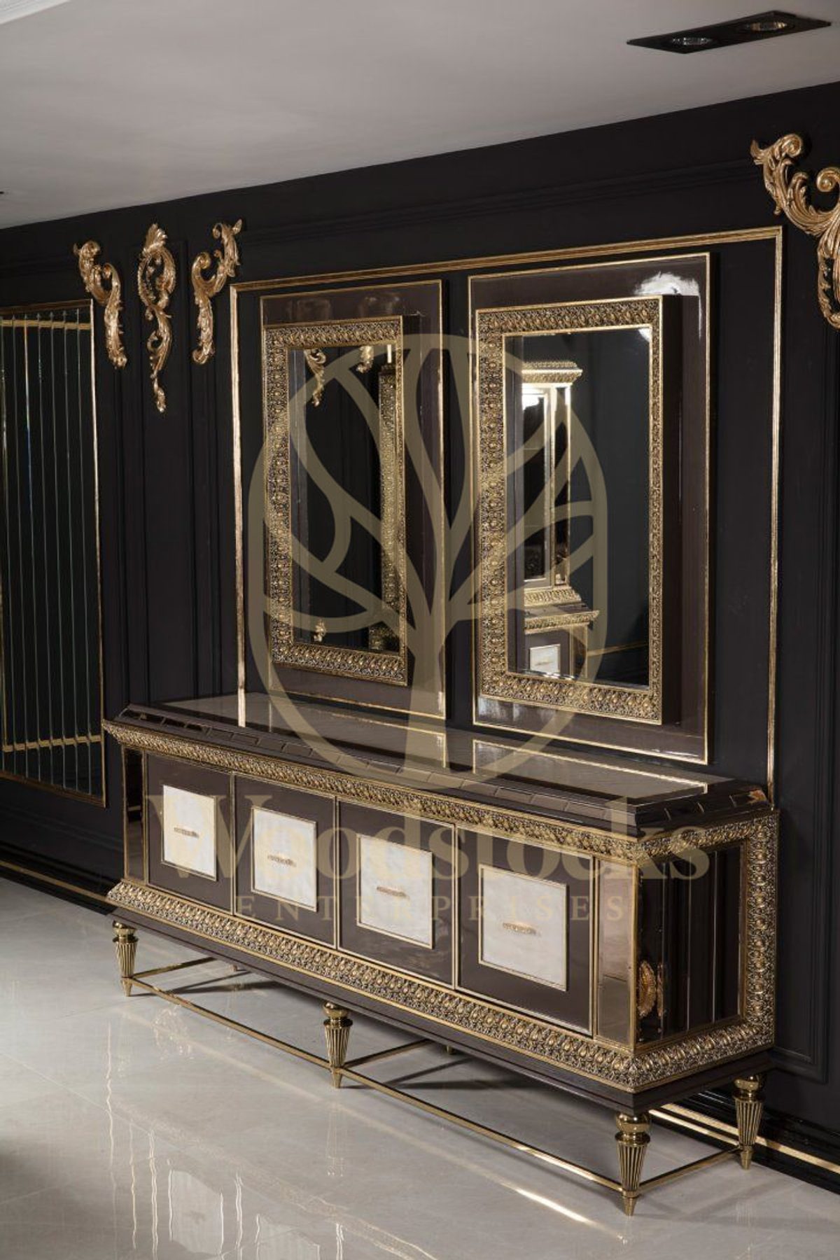Teak Imperial Black and Gold Dining Set, view 8