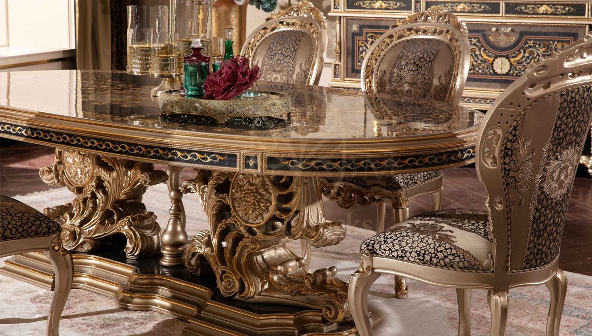 Royal Balamir Marquetry Hand Carved Teak Dining Table Set, Saharanpur, view 8