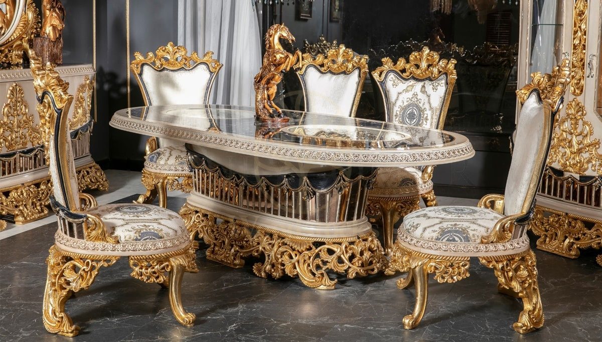 Royal Bilbao Hand Carved Teak Dining Table Set, Saharanpur, view 3