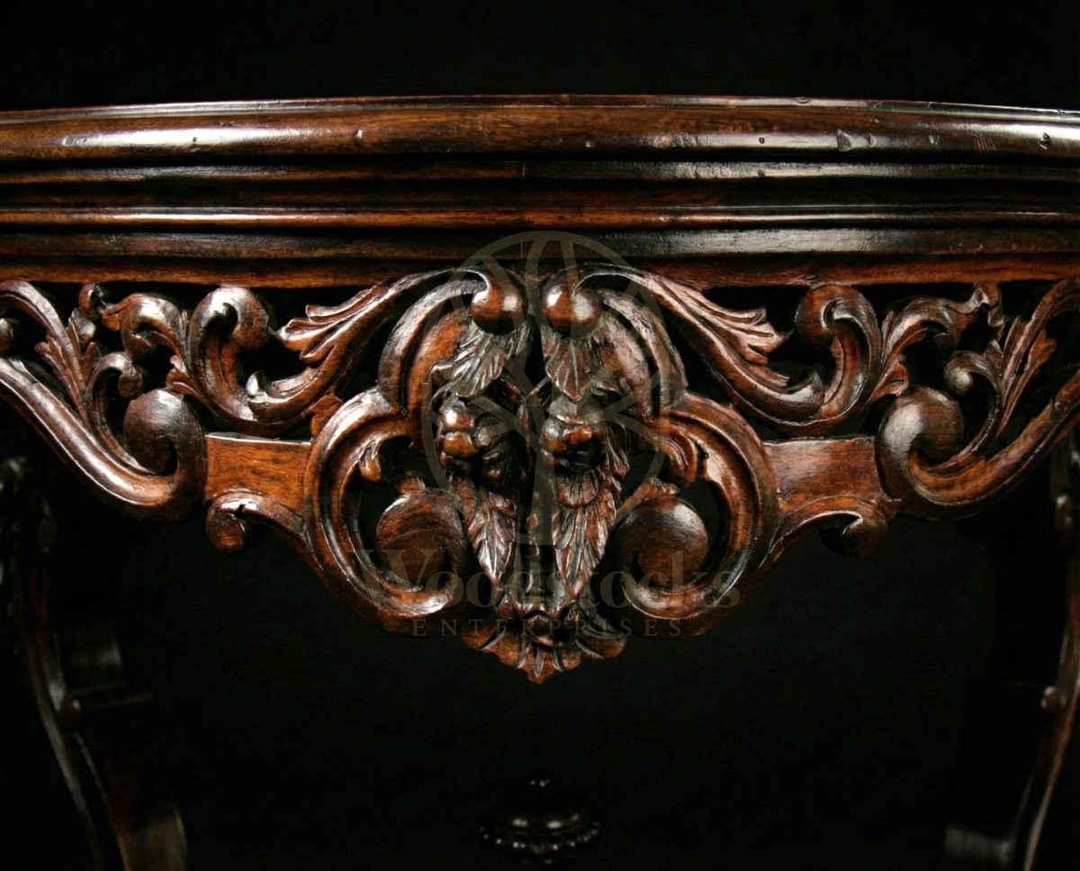 Royal Hand Carved Teak Windsor Rococo Revival Tea & Parlour Table, Saharanpur, view 4