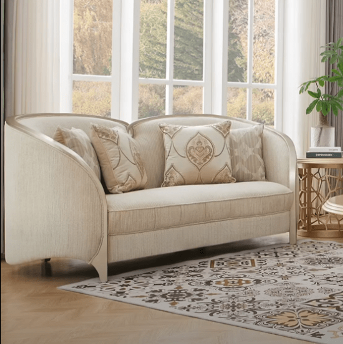 WSE High Quality Teak Wood Contemporary Silver Sofa Set, Sofa Set