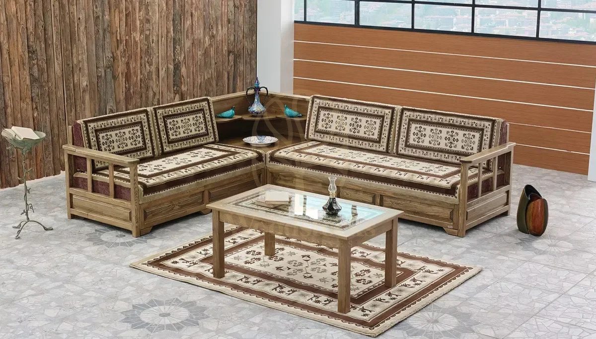 Royal Safir Hand Carved Teak L-Shape Sofa, Saharanpur, view 2