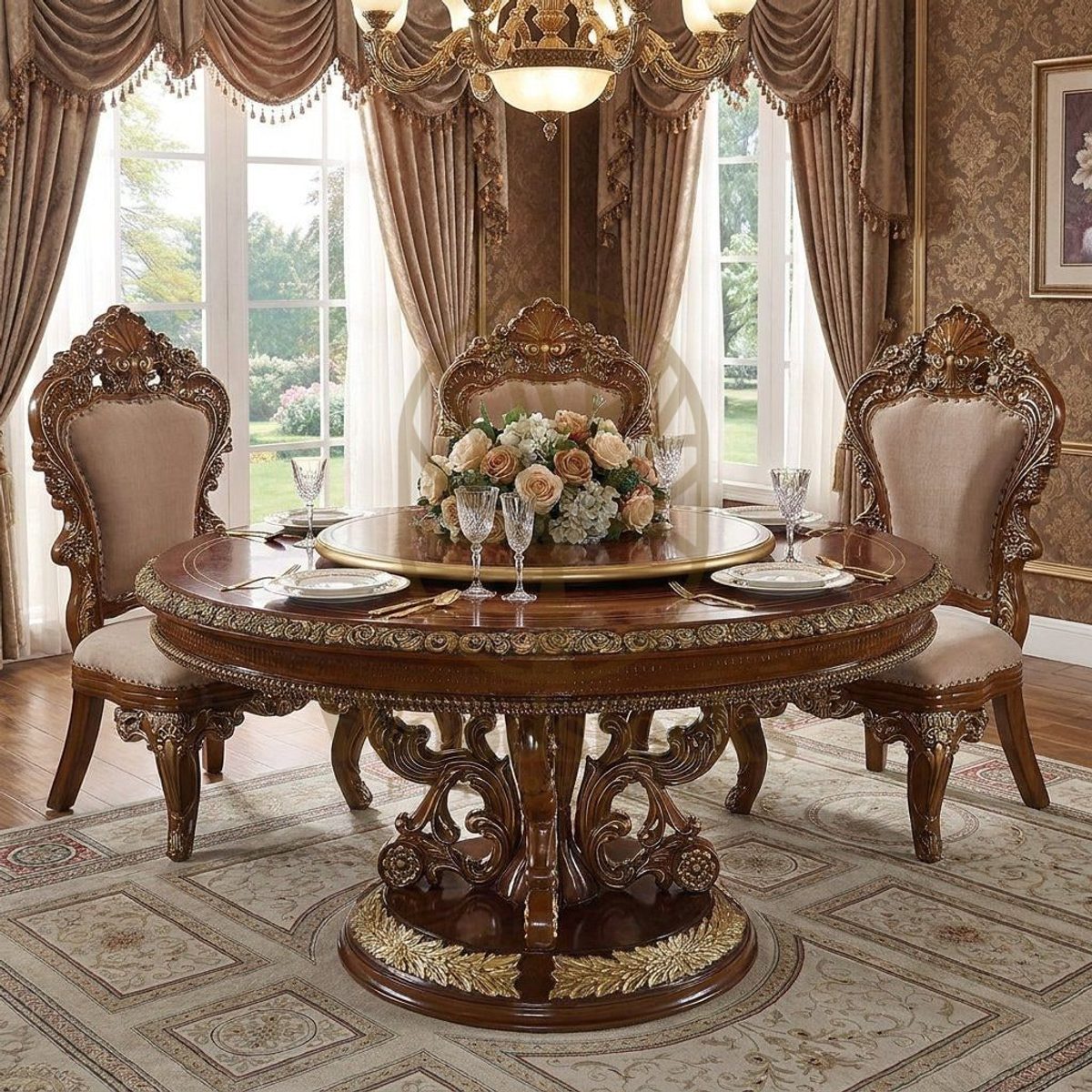 Teak Antique Gold Dining Table Set, Dining Table