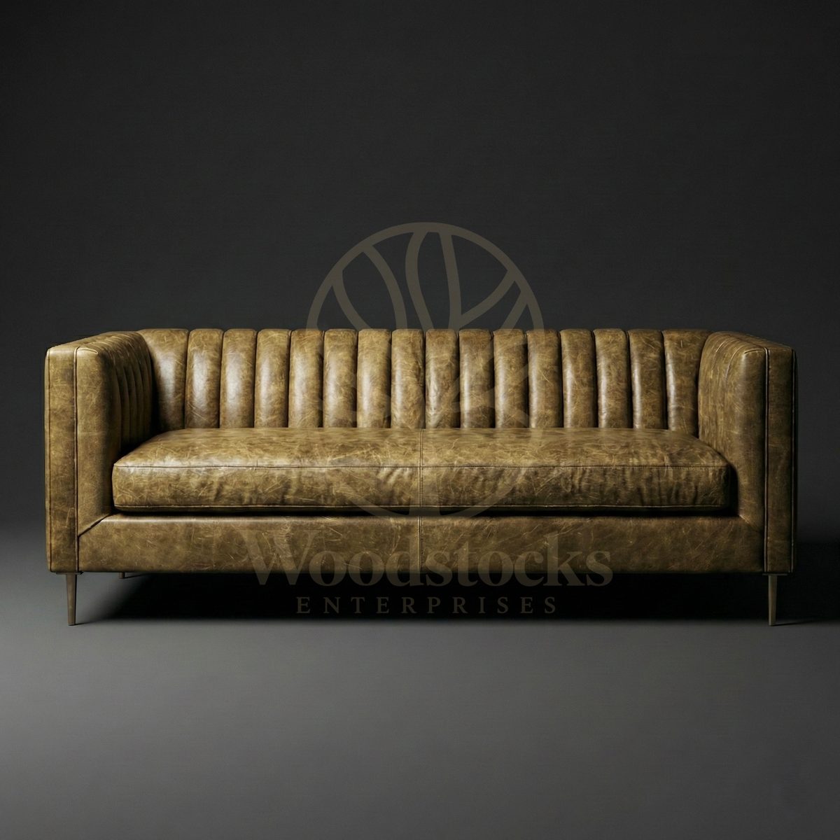 Luxury Teak Parma Atelier Channel Tufted Leather Sofa, Saharanpur, Sofa Set