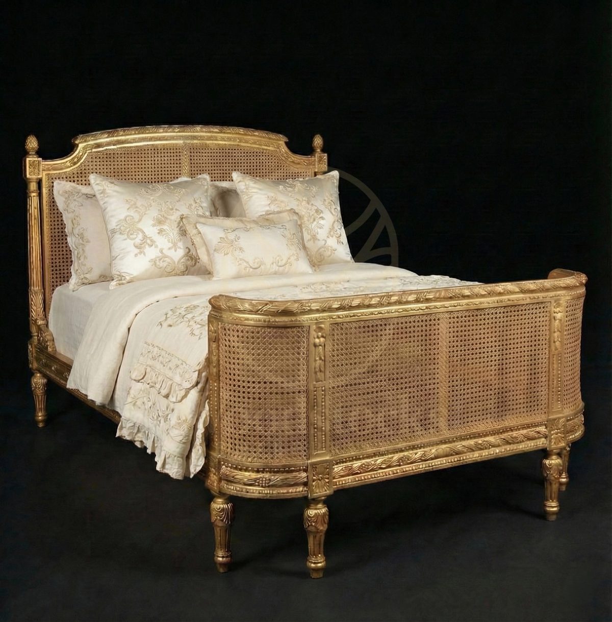 Royal Hand Carved Teak Gilded Parisian Salon Bed, Saharanpur, King Size Bed