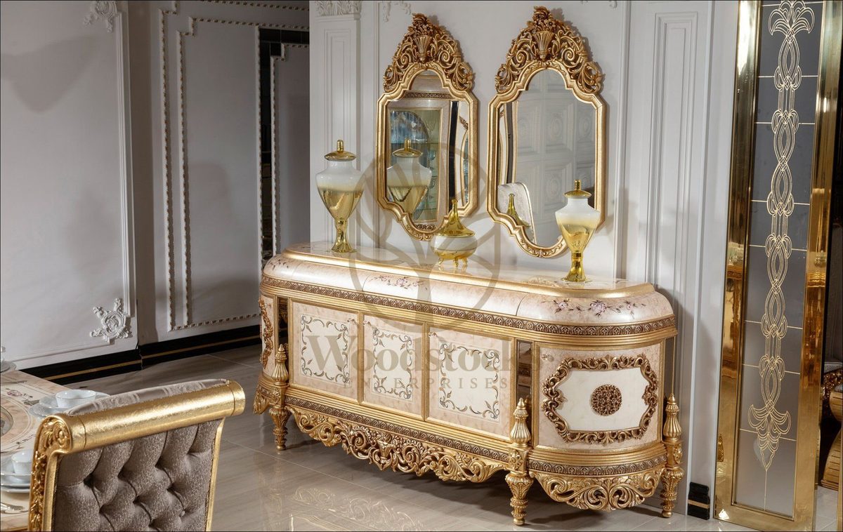 Teak Palace Cream and Gold Console Table, Console Table