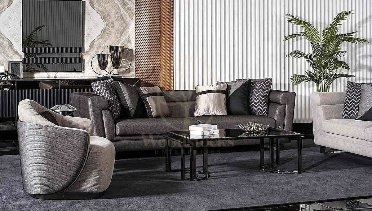 Luxury Elvano Grey Handcrafted Teak Sofa Set, Saharanpur, view 2