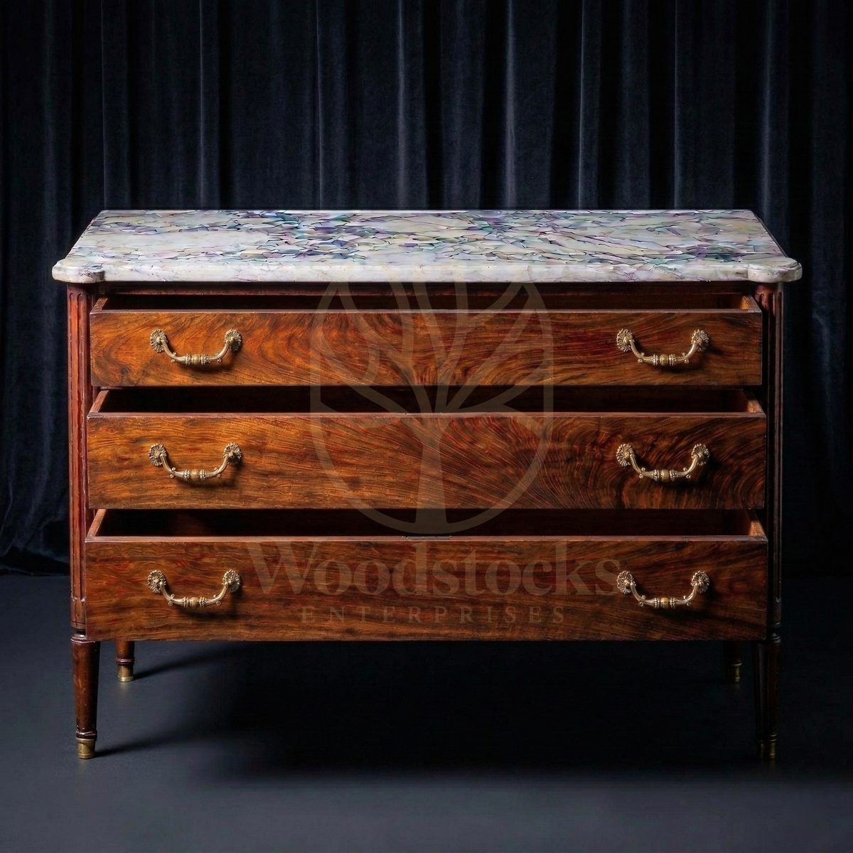Royal Teak Trocadéro Neoclassical Marble-Top Chest, Saharanpur, view 2