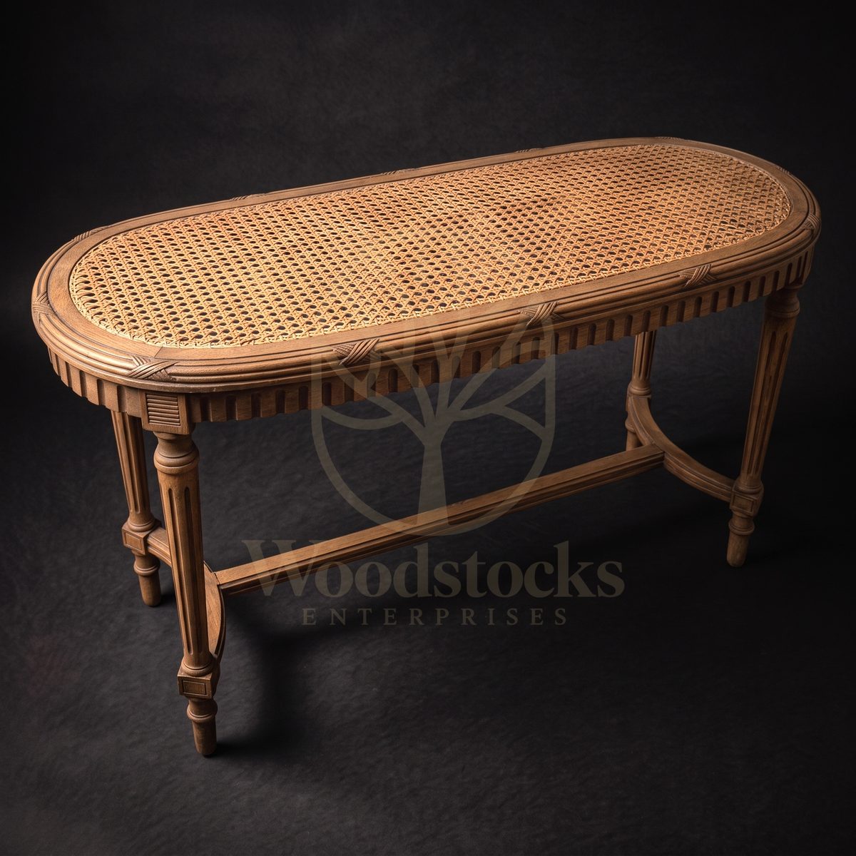 Royal Teak Rambouillet Louis XVI Caned Bench, Saharanpur, view 2
