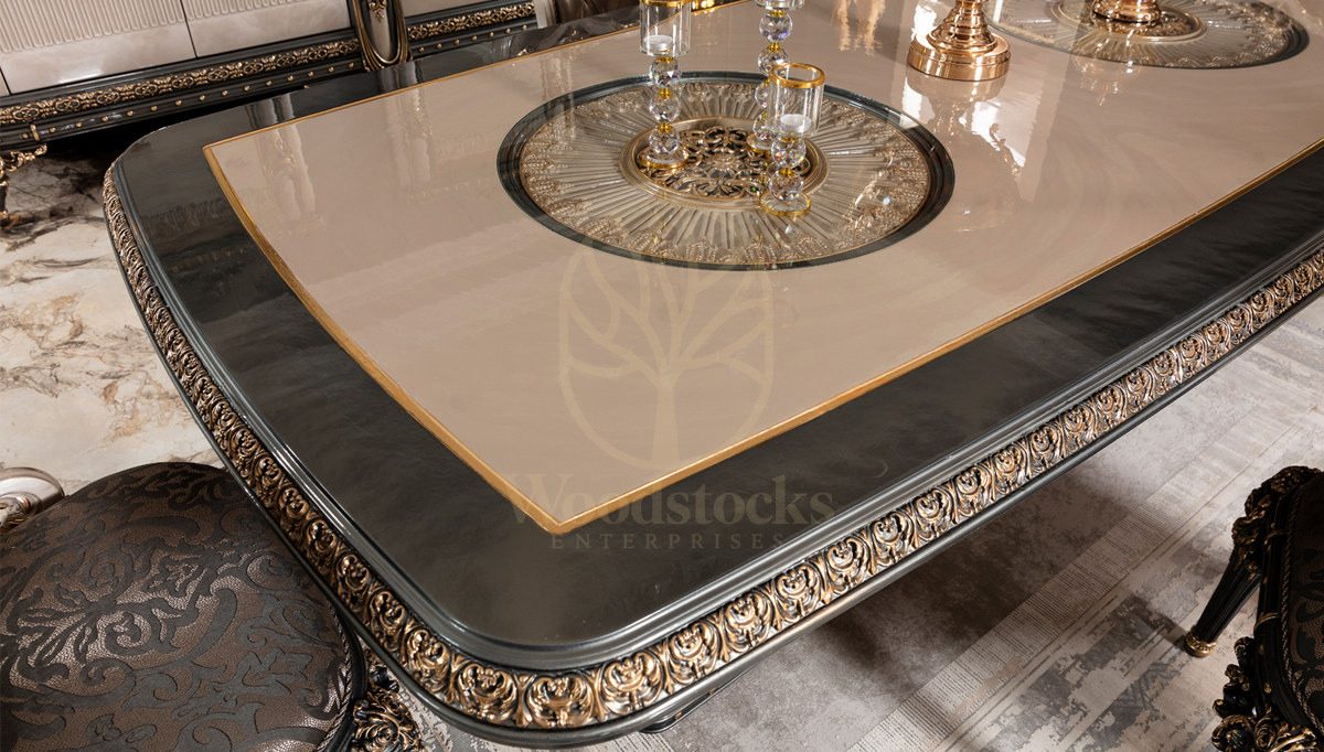 Royal Almina Hand Carved Teak Dining Table Set, Saharanpur, view 8
