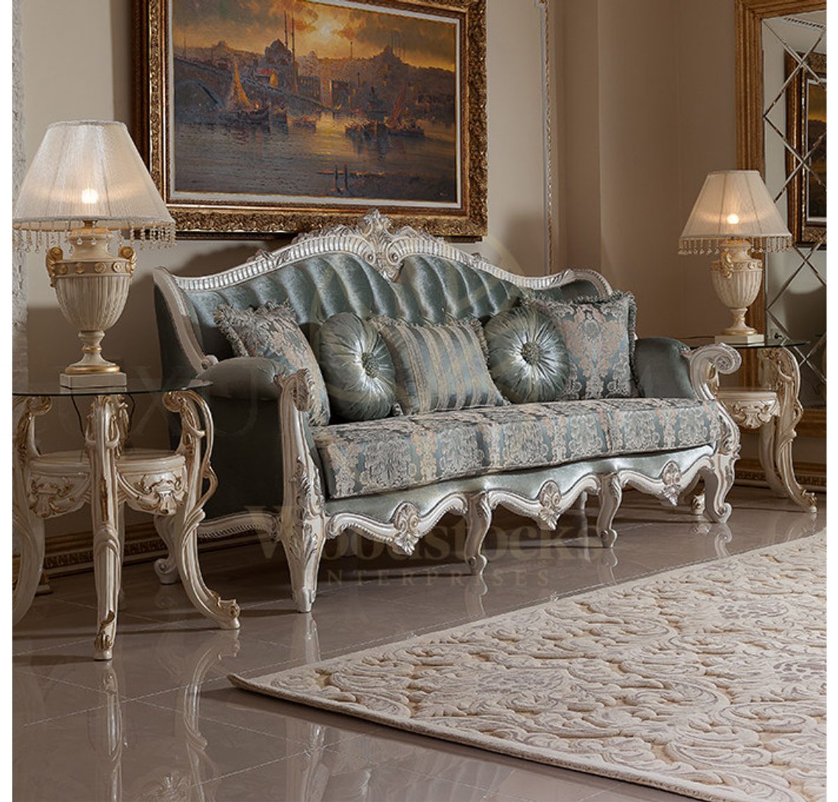 Royal Kayihan Blue Hand Carved Teak Sofa Set, Saharanpur, view 10