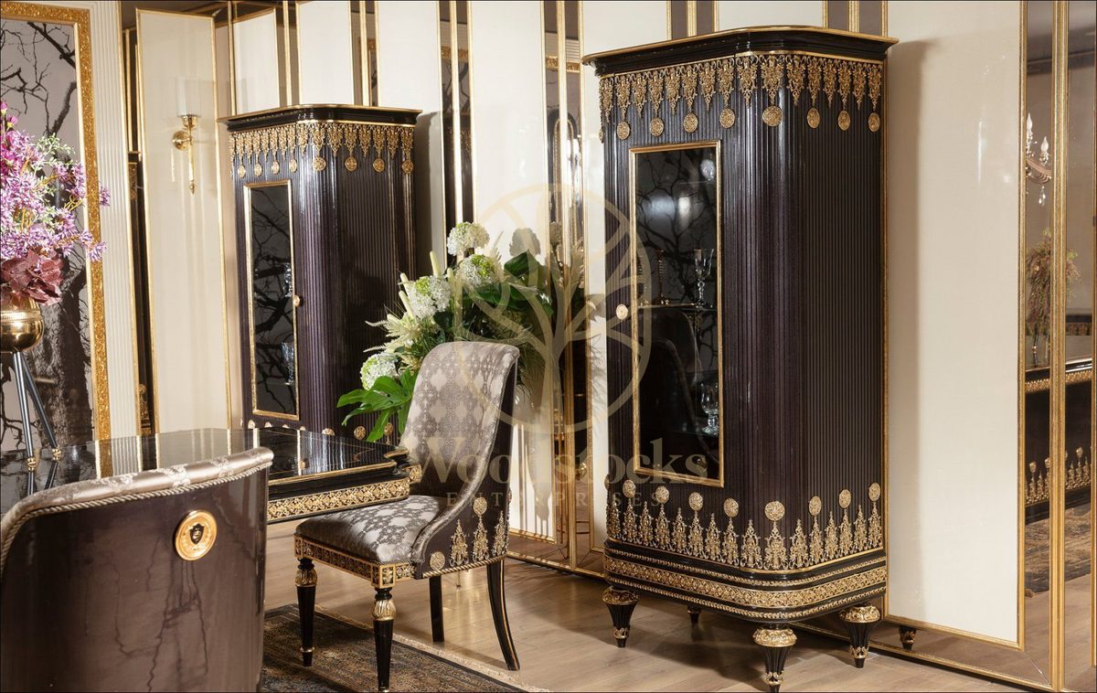 Teak Embroidered Black and Gold Dining Set, view 4