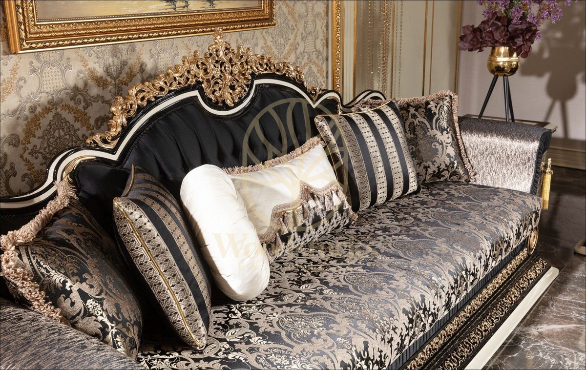 Teak Lyon Black and Gold Tufted Sofa Set, view 6