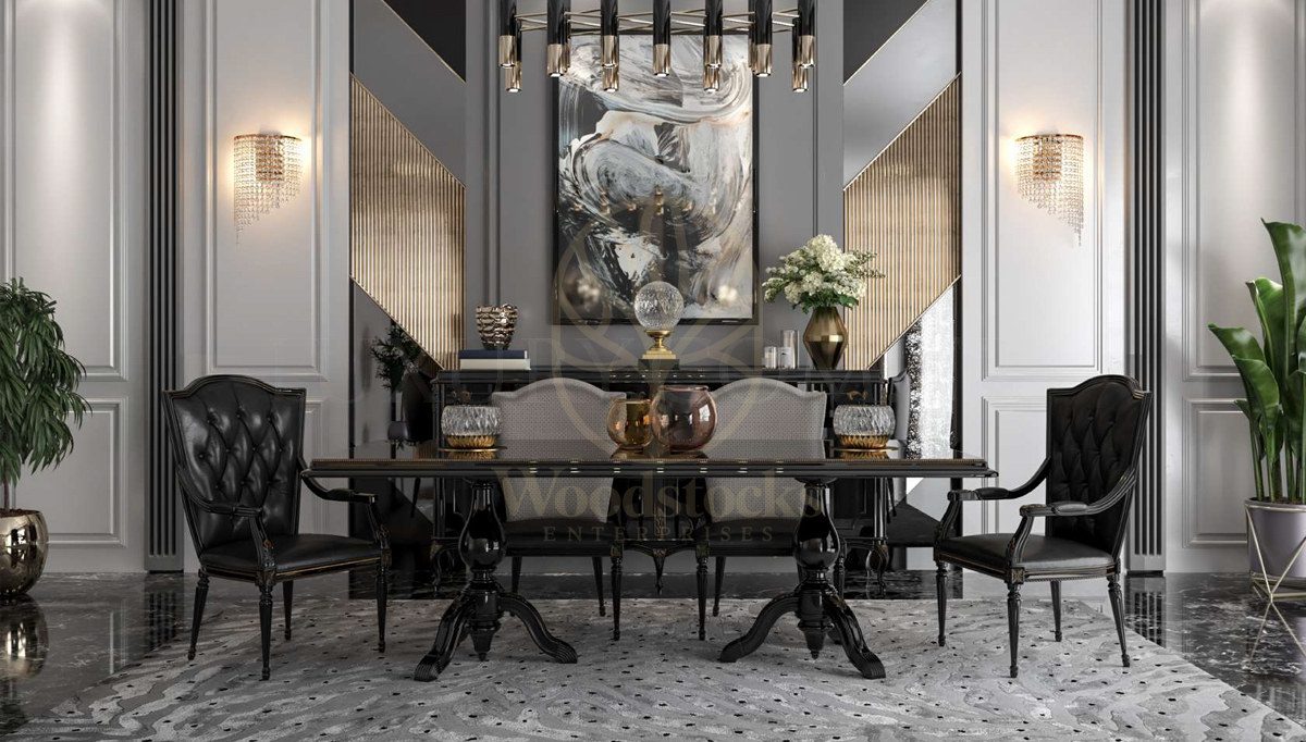 Luxury Daimon Art Deco Handcrafted Teak Dining Table Set, Saharanpur, Dining Table
