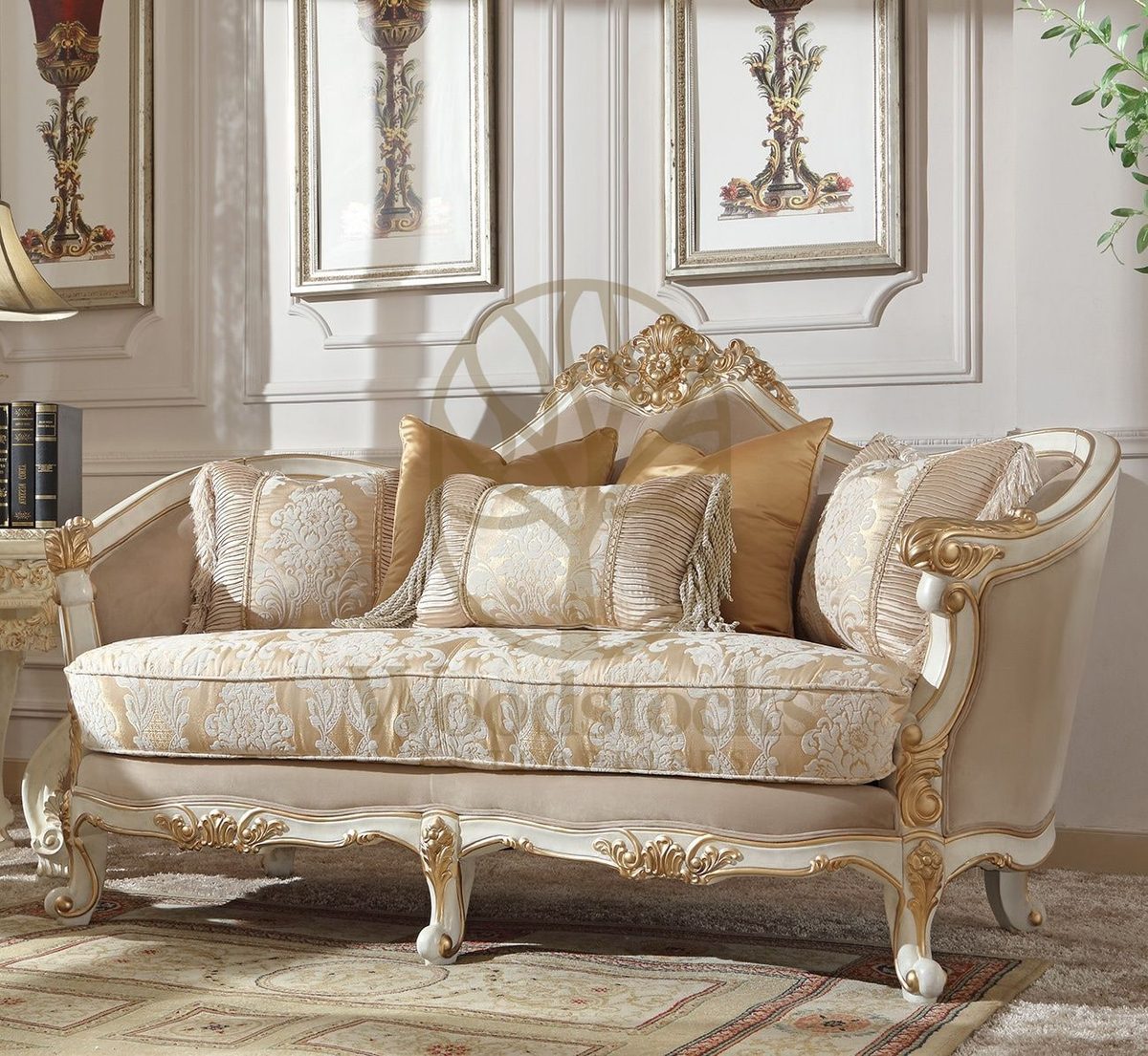 Teak Luxurious White Maharaja Sofa Set, view 4