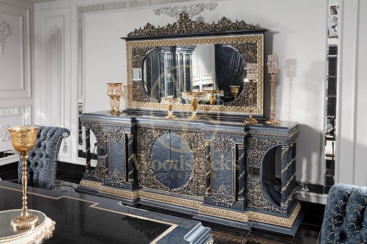 Teak Palace Blue and Gold Console Table, Console Table