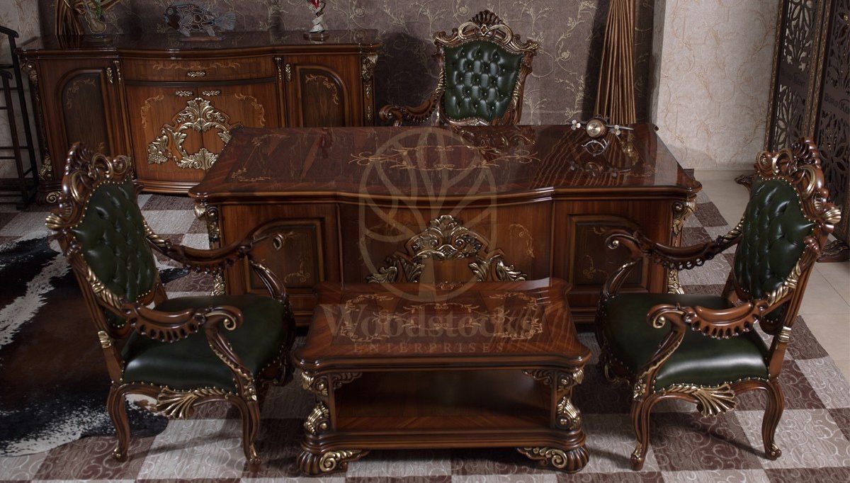 Royal Kraliyet Hand Carved Teak Office Table, Saharanpur, view 3