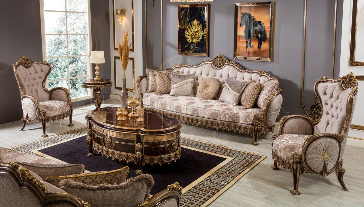 Royal Melina Brown Hand Carved Teak Sofa Set, Saharanpur, Sofa Set
