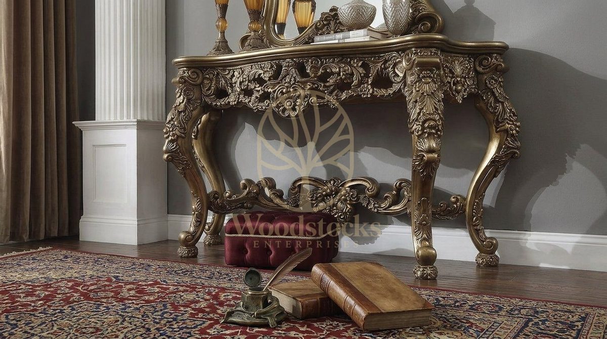 Teak Hand-Carved Antique Gold Dressing Table III, view 4