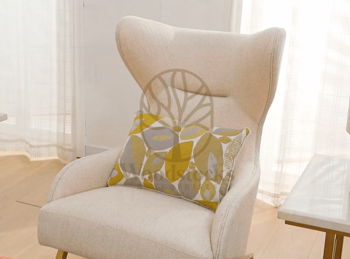 Teak Contemporary White Bedroom Chair, alternate view