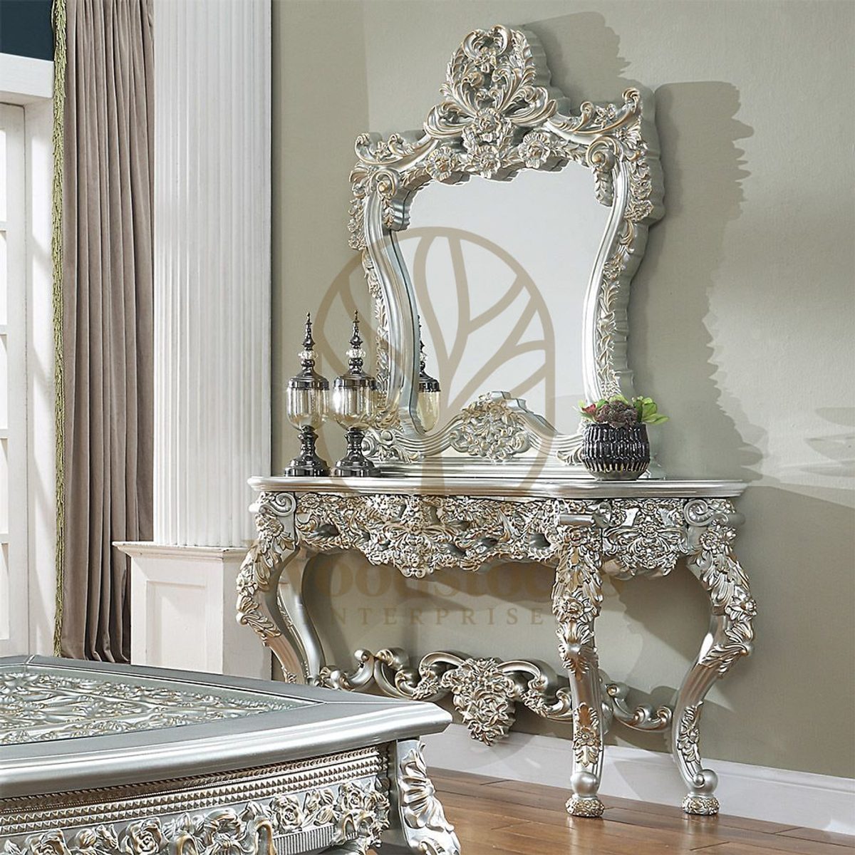 Teak Vintage Belle Silver Decorative Mirror, Mirror Frame