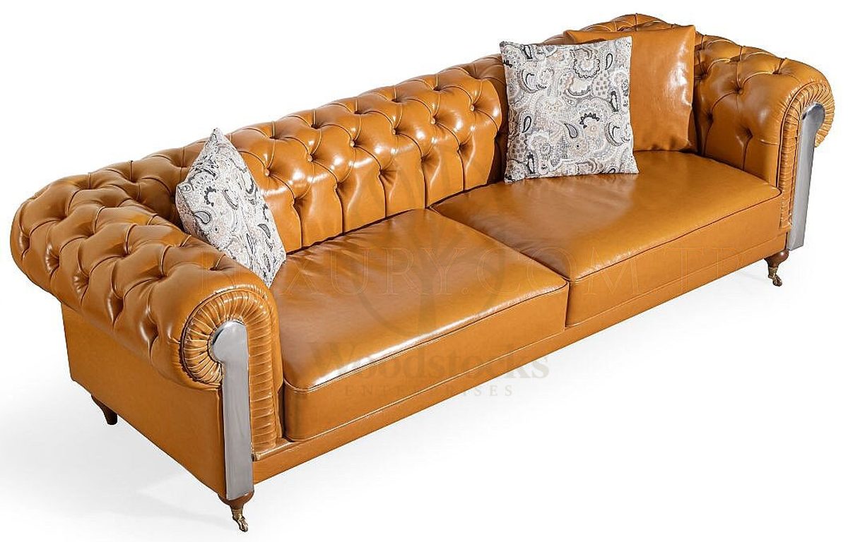 Royal Novante Chesterfield Leather Hand Carved Teak Sofa Set, Saharanpur, view 4
