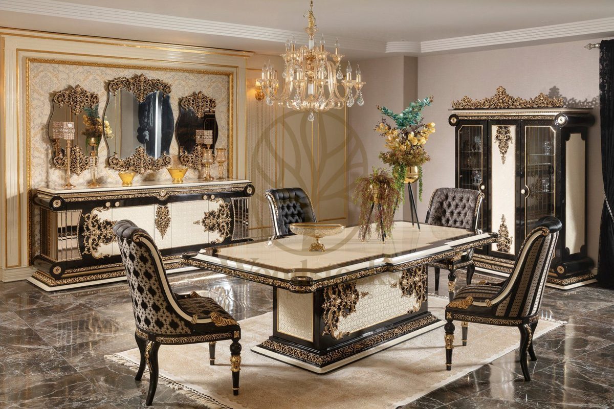 Teak Lyon Black and Gold Dining Set, Dining Table