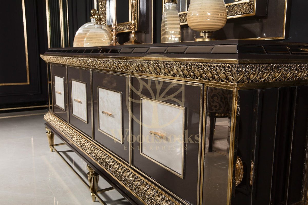 Teak Imperial Black and Gold Dining Set, view 13