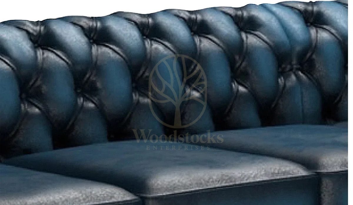 Royal Nirva Blue Chesterfield Hand Carved Teak L-Shape Sofa, Saharanpur, view 3