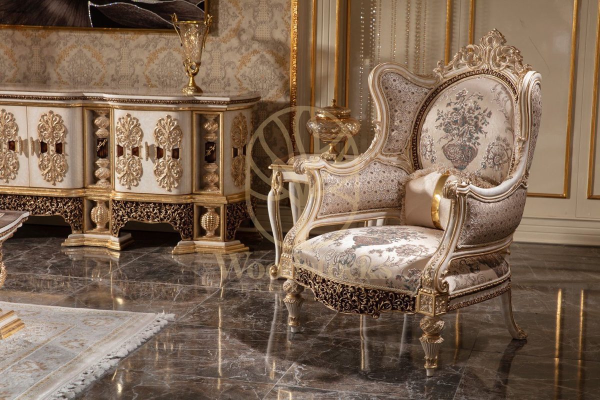 Teak Monaco Cream and Gold Wingback Sofa Set, view 3