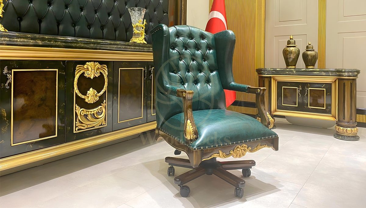 Royal Hakan Hand Carved Teak Office Table, Saharanpur, view 2