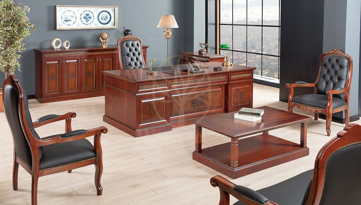 Royal Tiberya Hand Carved Teak Office Table, Saharanpur, Office & Study Table