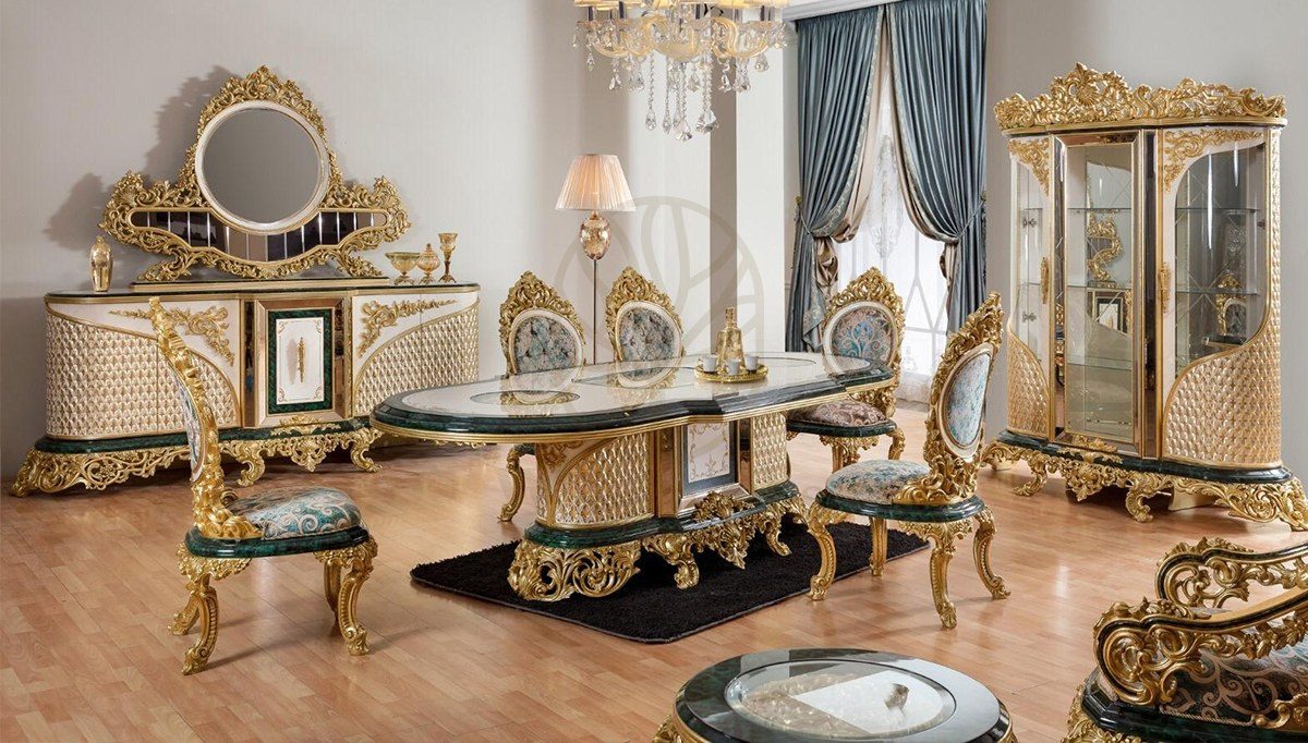 Royal Hazar Green Hand Carved Teak Dining Table Set, Saharanpur, view 4