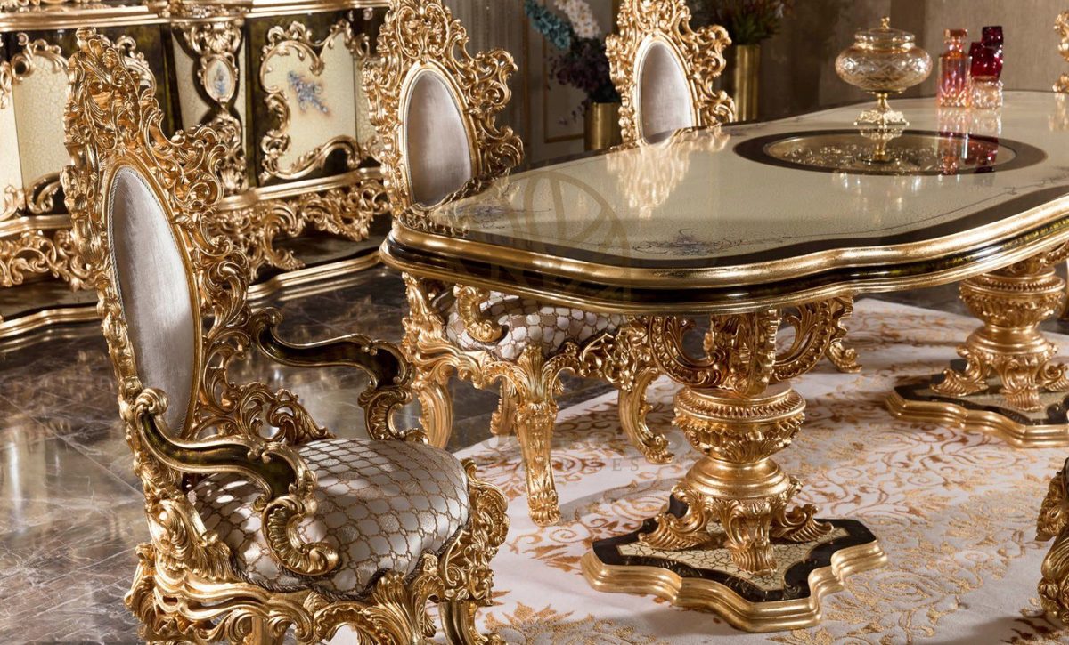 Teak Venetian Gold Carved Dining Set, view 4