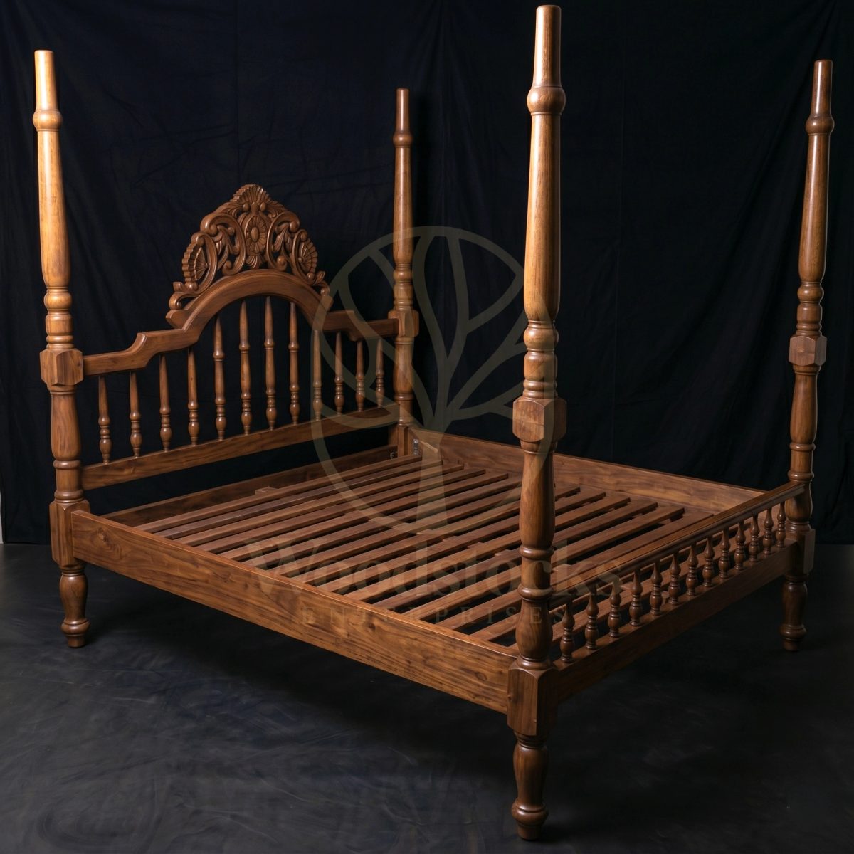 Royal Hand Carved Teak Barrackpore Colonial Four-Poster Bed, Saharanpur, view 2