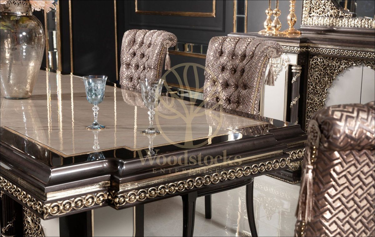 Teak Palace Brown and Gold Dining Set, view 6