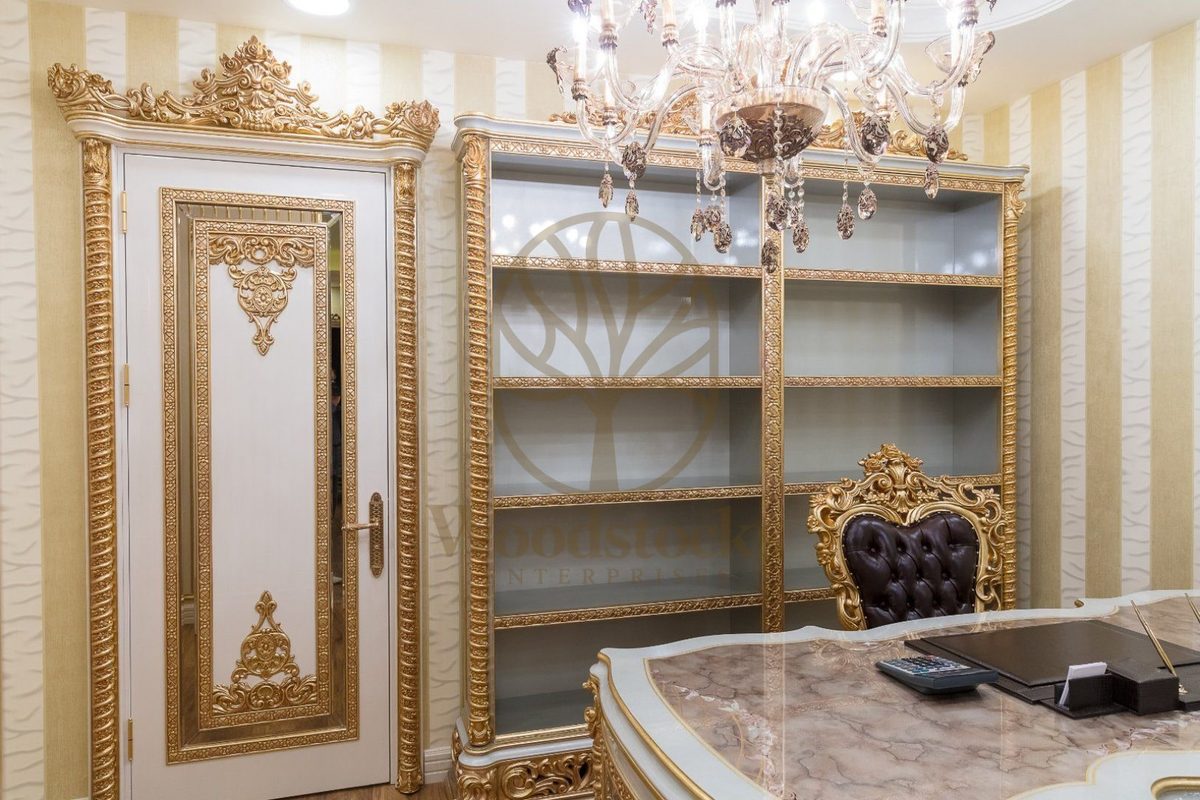 Teak Sultan Cream and Gold Executive Office Desk, view 4