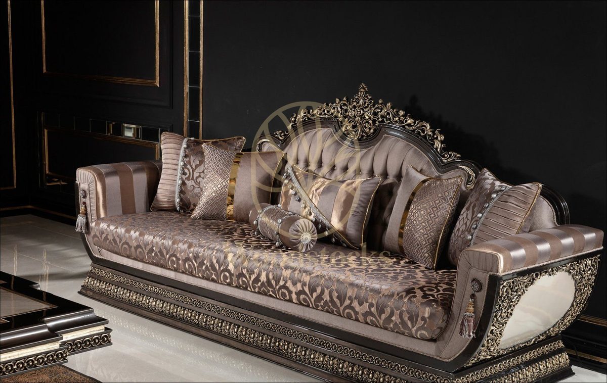 Teak Palace Brown and Gold Carved Sofa Set, view 3