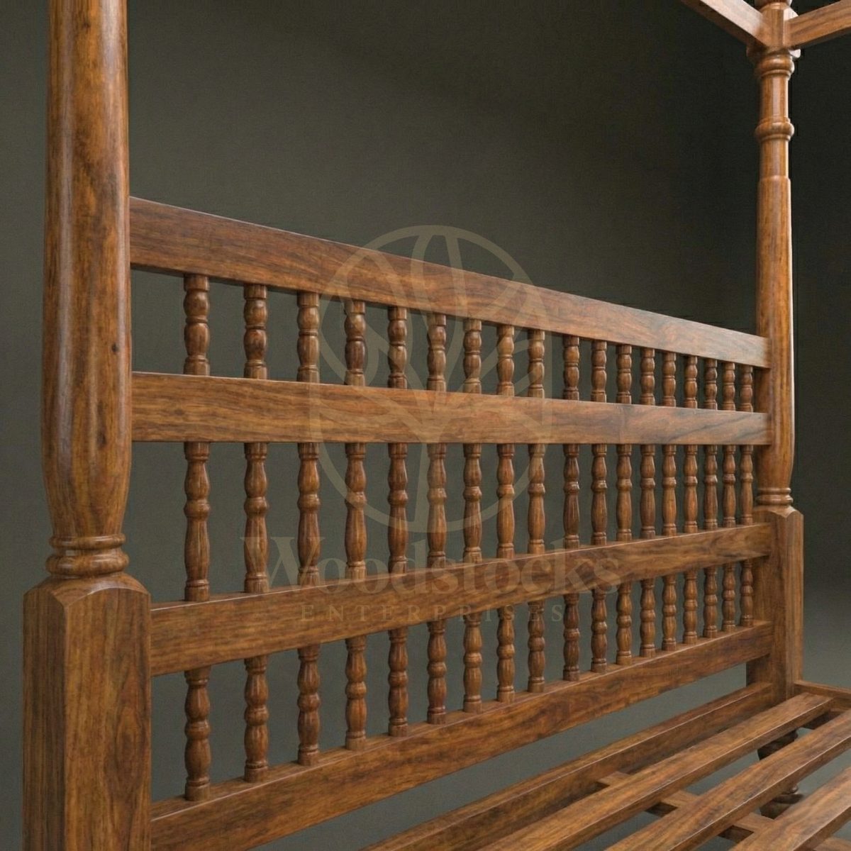 Royal Hand Carved Teak Malabar Residency House Four-Poster Bed, Saharanpur, view 3