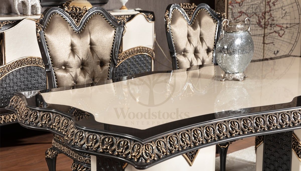 Royal Resso Hand Carved Teak Dining Table Set, Saharanpur, view 5