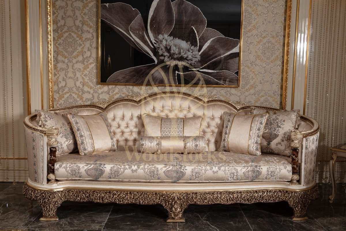 Teak Monaco Cream and Gold Wingback Sofa Set, view 11