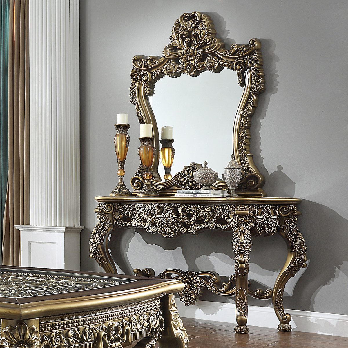 Teak Vintage Antique Gold Decorative Mirror II, Mirror Frame