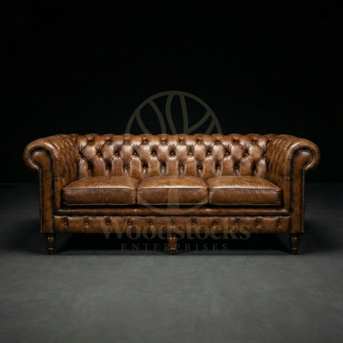 Luxury Teak Westminster Gentleman’s Chesterfield Three Seater Leather Sofa, Saharanpur, Sofa Set