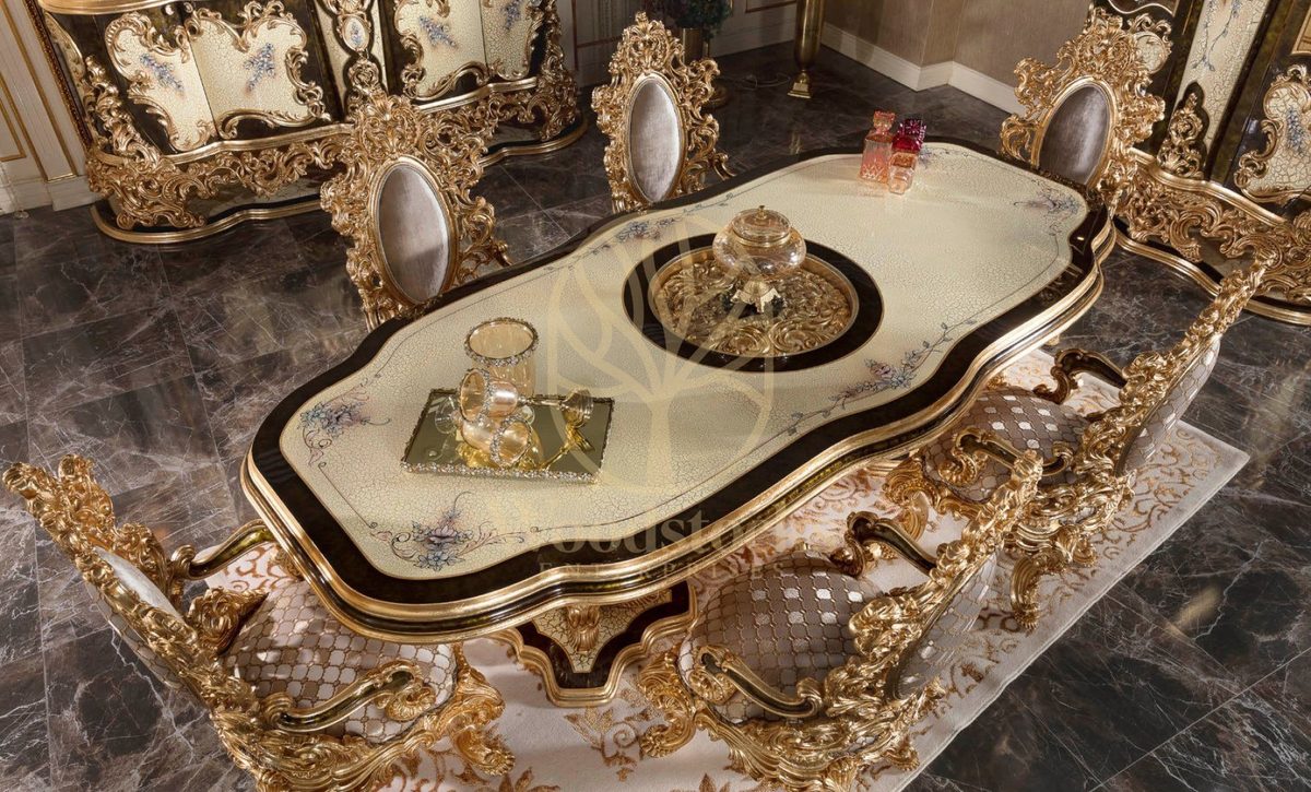 Teak Venetian Gold Carved Dining Set, view 3