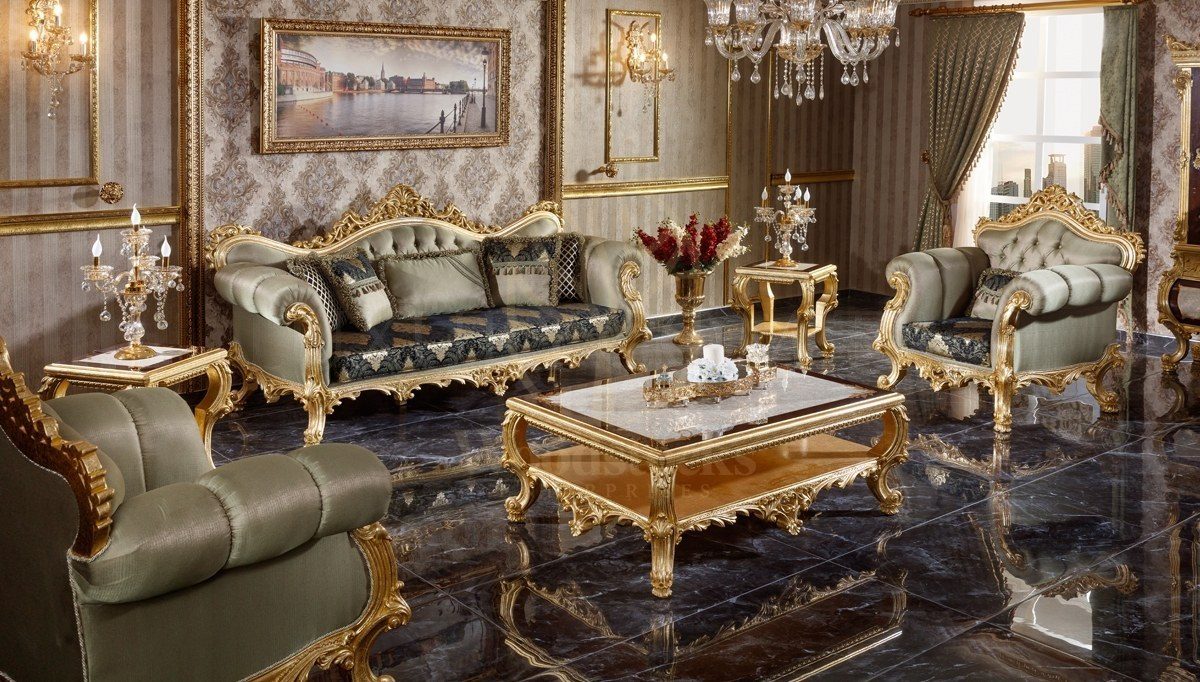 Royal Monesa Gold Leaf Hand Carved Teak Sofa Set, Saharanpur, Sofa Set