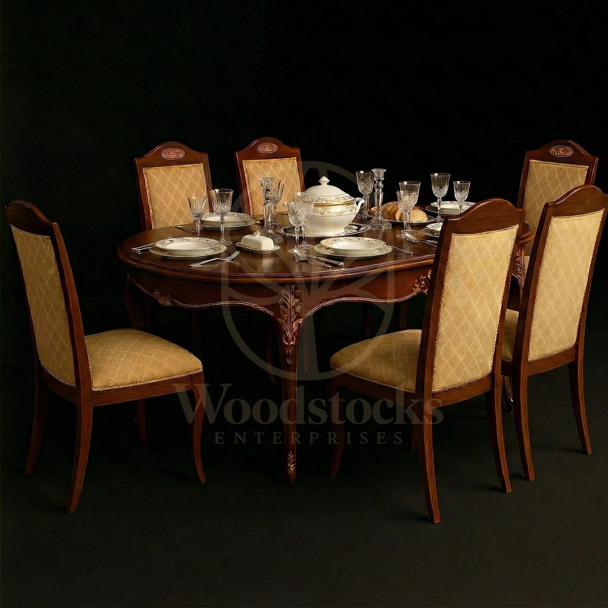 Royal Hand Carved Teak Whispers of the Petit Trianon Rococo Dining Ensemble, Saharanpur, Dining Table