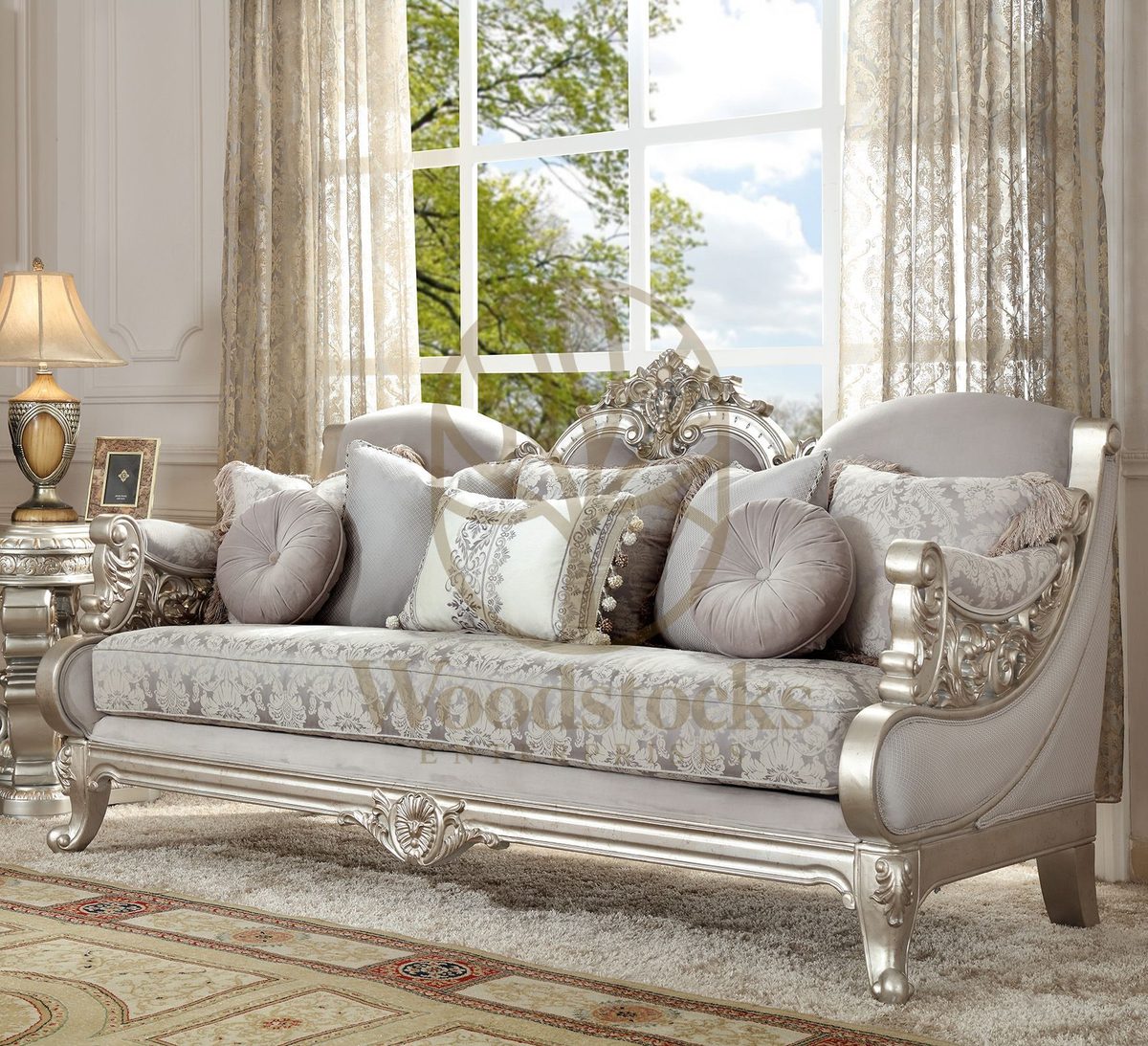 Teak European Antique Silver 3-Piece Sofa Set, alternate view
