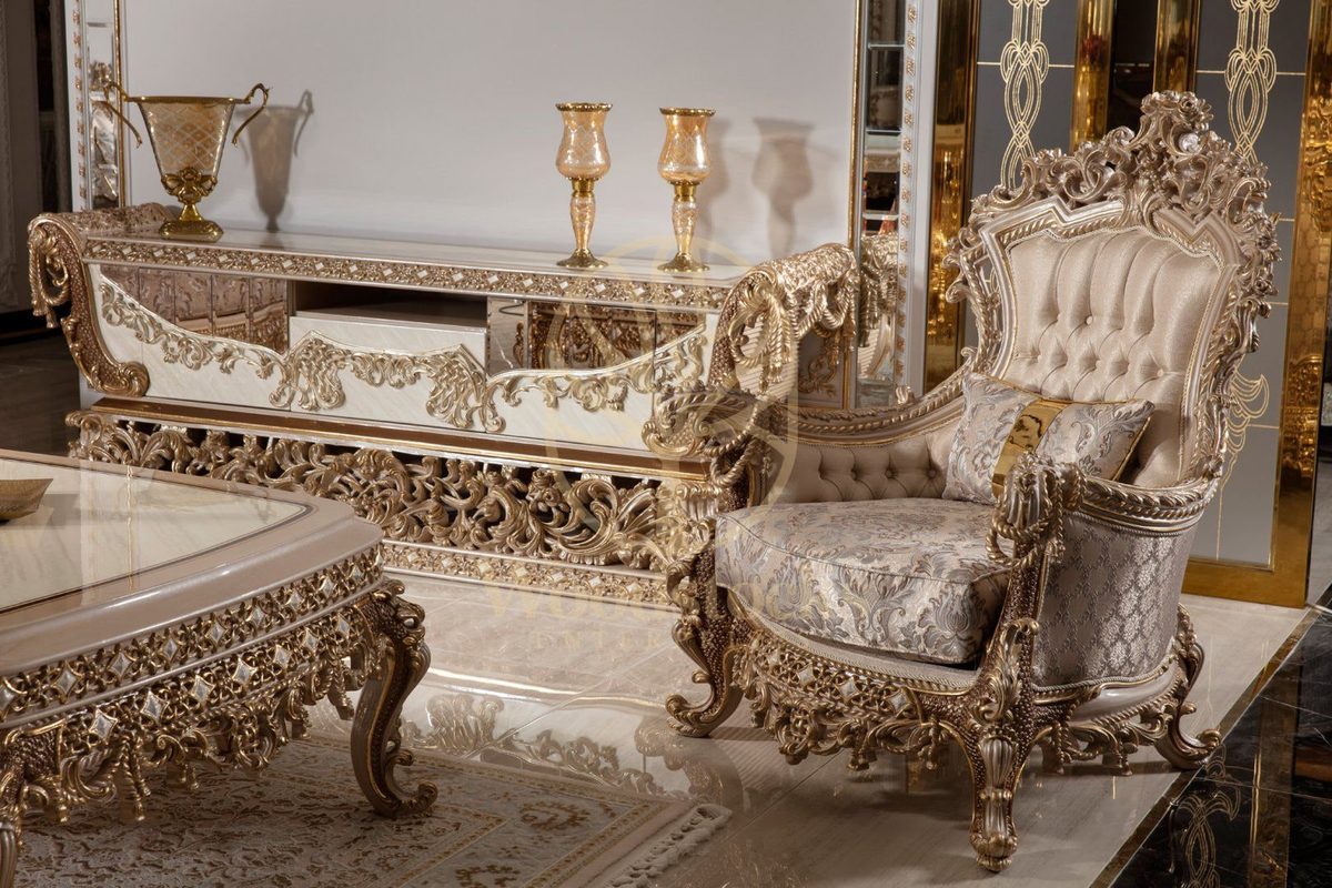 Teak Sovereign Light Brown Damask Sofa Set, view 13