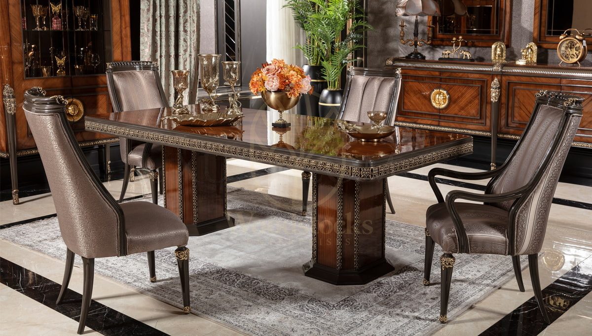 Royal Bermuda Walnut Hand Carved Teak Dining Table Set, Saharanpur, view 2